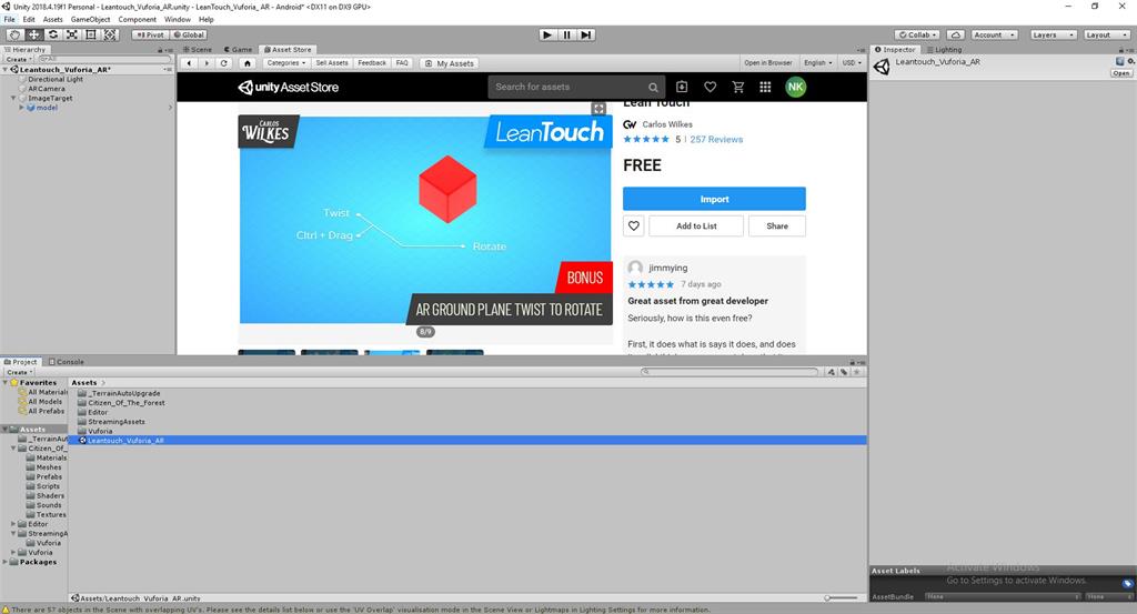 Leantouch_Vuforia_AR In Unity